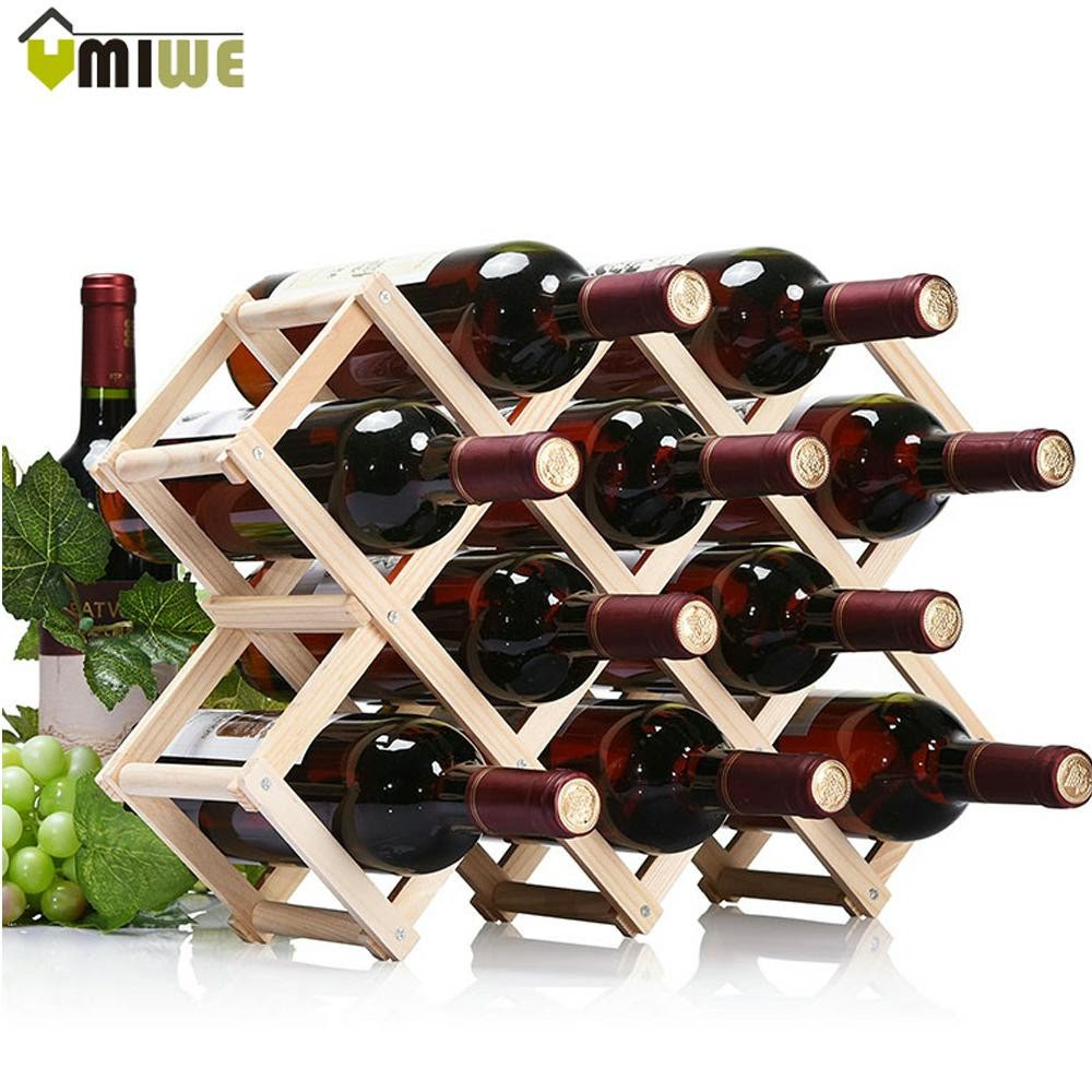 Foldable Wine Bottle Rack Holder Wooden Countertop Beer Organizer